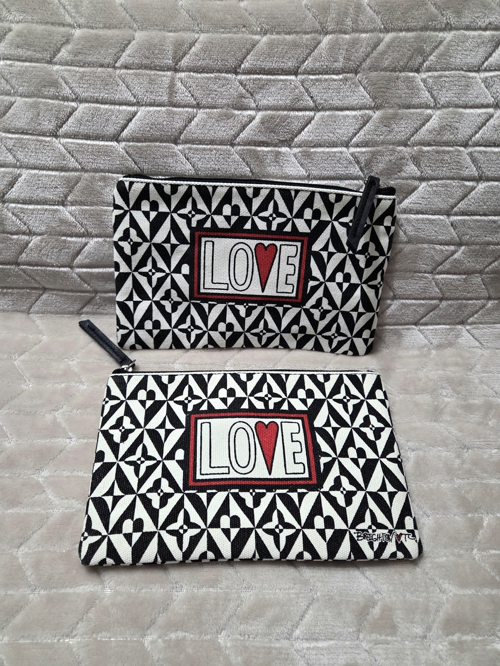 New Brighton LOVE Pattern Black & White Zip Pouch Set